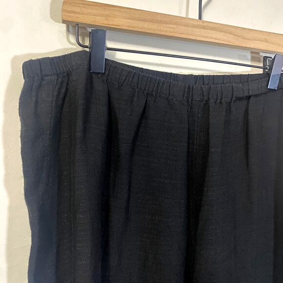 Eileen Fisher Black Linen Blend Cropped Wide Leg Casual Pant Elastic Waist Sz M - Picture 2 of 7